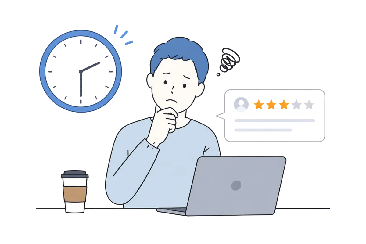 口コミ返信の時間が取れず悩む店舗オーナーのイメージ